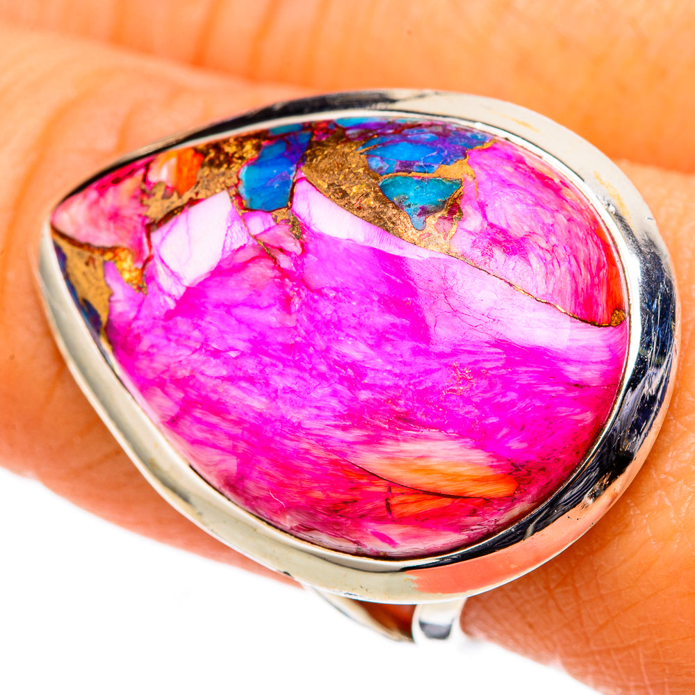Kingman Pink Dahlia Turquoise Rings handcrafted by Anasilvercos - RING105566