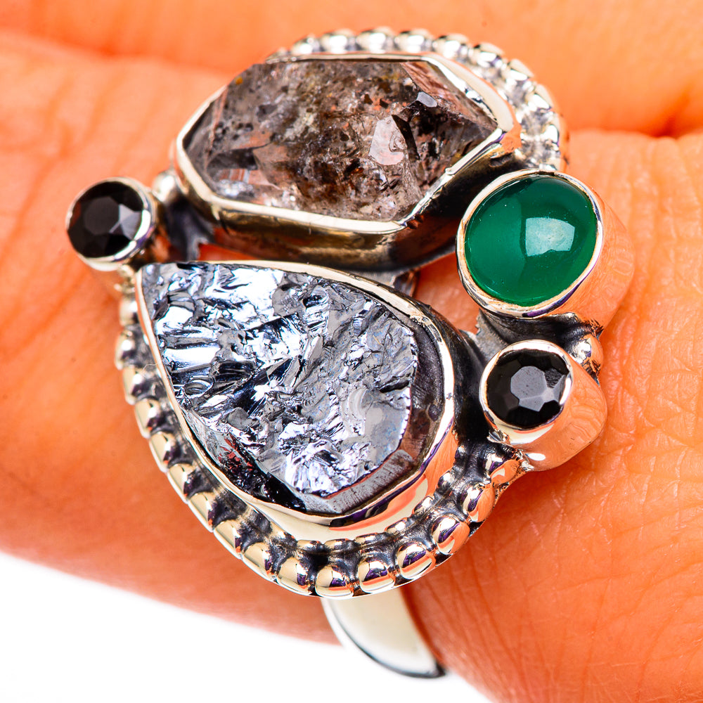 Shungite, Herkimer Diamond, Green Onyx, Black Onyx Rings handcrafted by Anasilvercos - RING105648