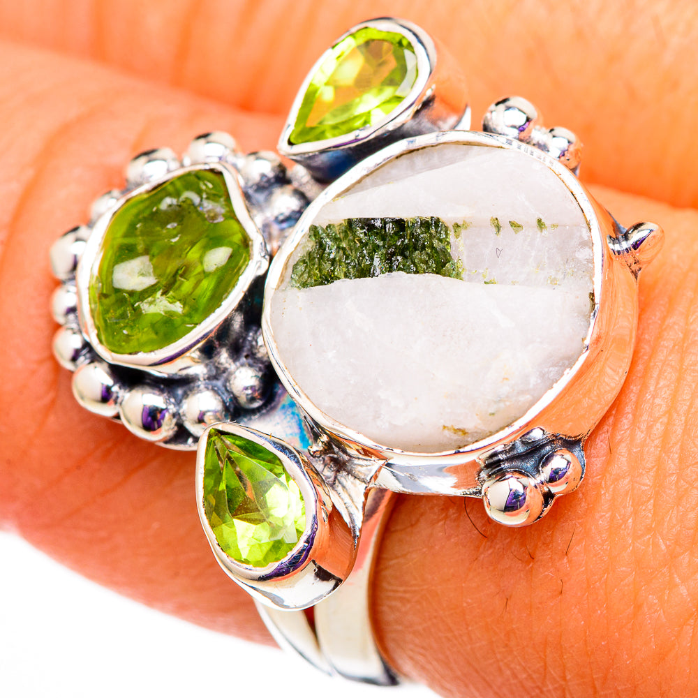 Green Tourmaline In Quartz, Peridot Rings handcrafted by Anasilvercos - RING105661