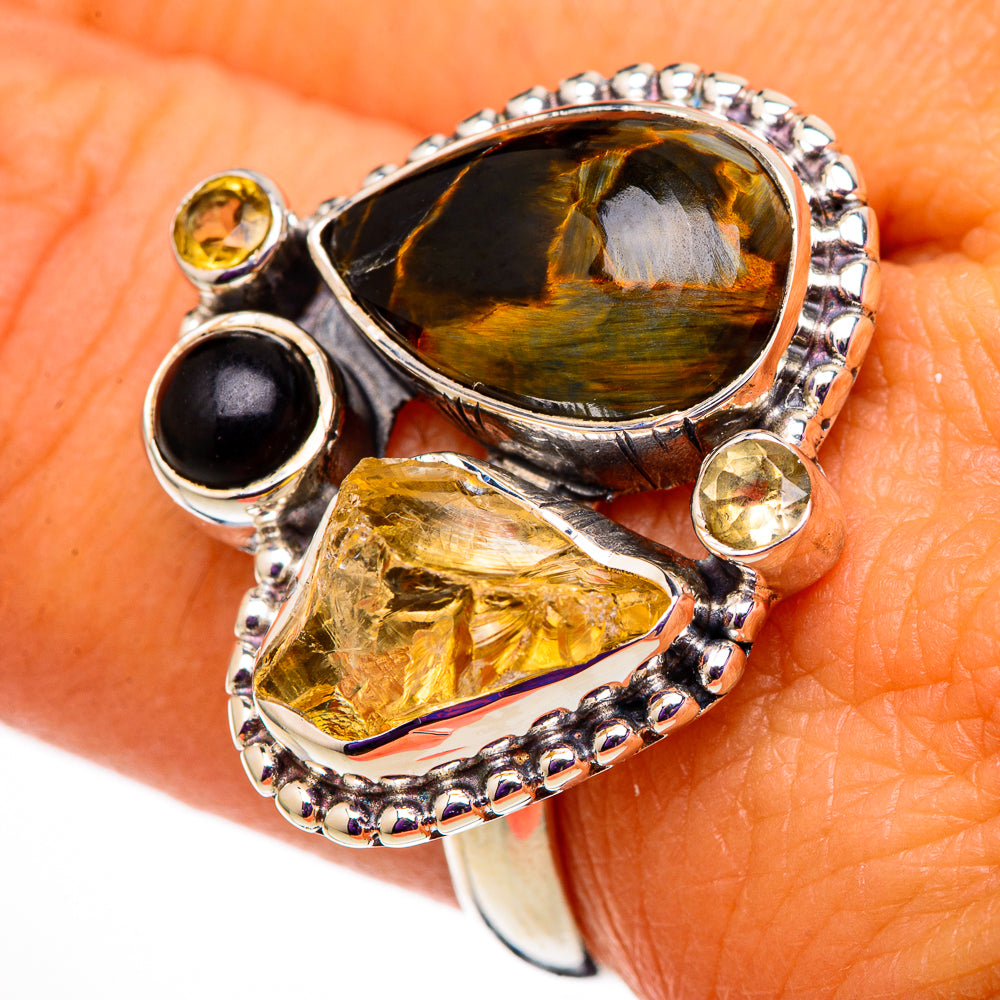 Pietersite, Citrine, Black Onyx Rings handcrafted by Anasilvercos - RING105677