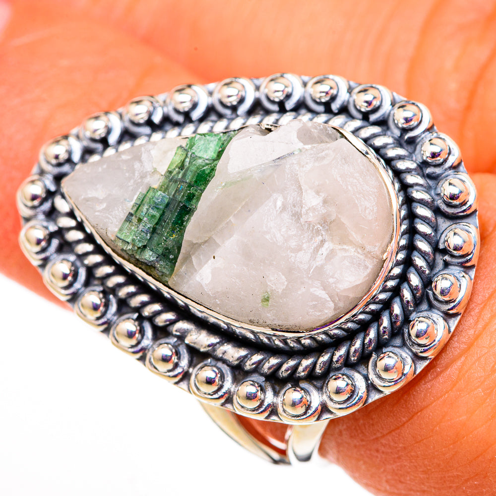 Green Tourmaline In Quartz Rings handcrafted by Anasilvercos - RING105680