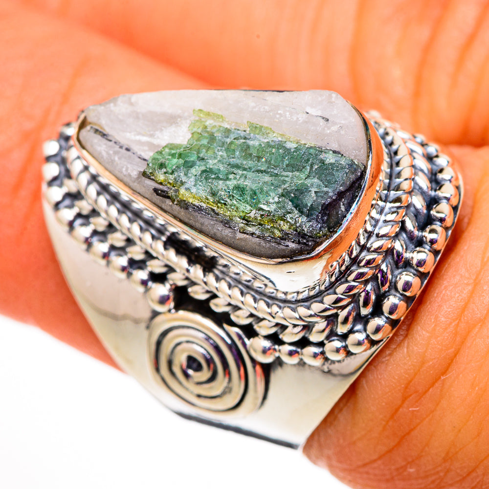 Green Tourmaline In Quartz Rings handcrafted by Anasilvercos - RING105693