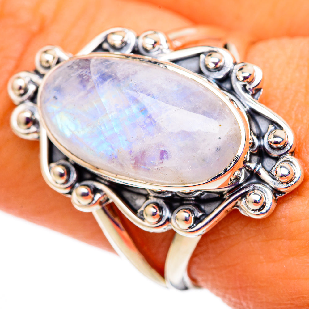 Rainbow Moonstone Rings handcrafted by Anasilvercos - RING105715