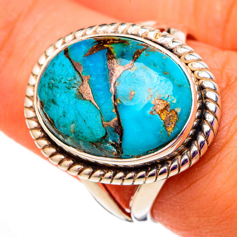 Blue Copper Composite Turquoise Rings handcrafted by Anasilvercos - RING105717