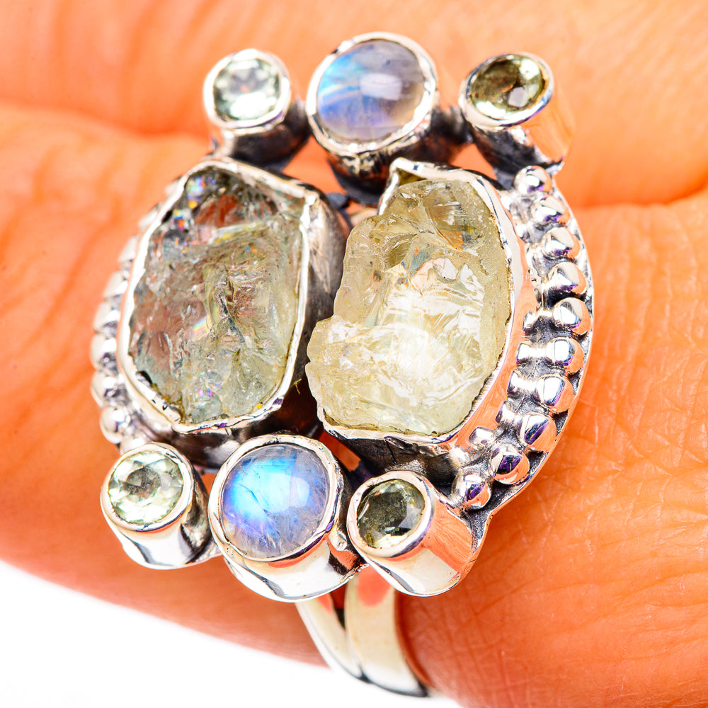 Aquamarine, Rainbow Moonstone, White Quartz Rings handcrafted by Anasilvercos - RING105721