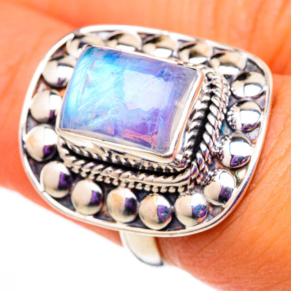 Rainbow Moonstone Rings handcrafted by Anasilvercos - RING105741