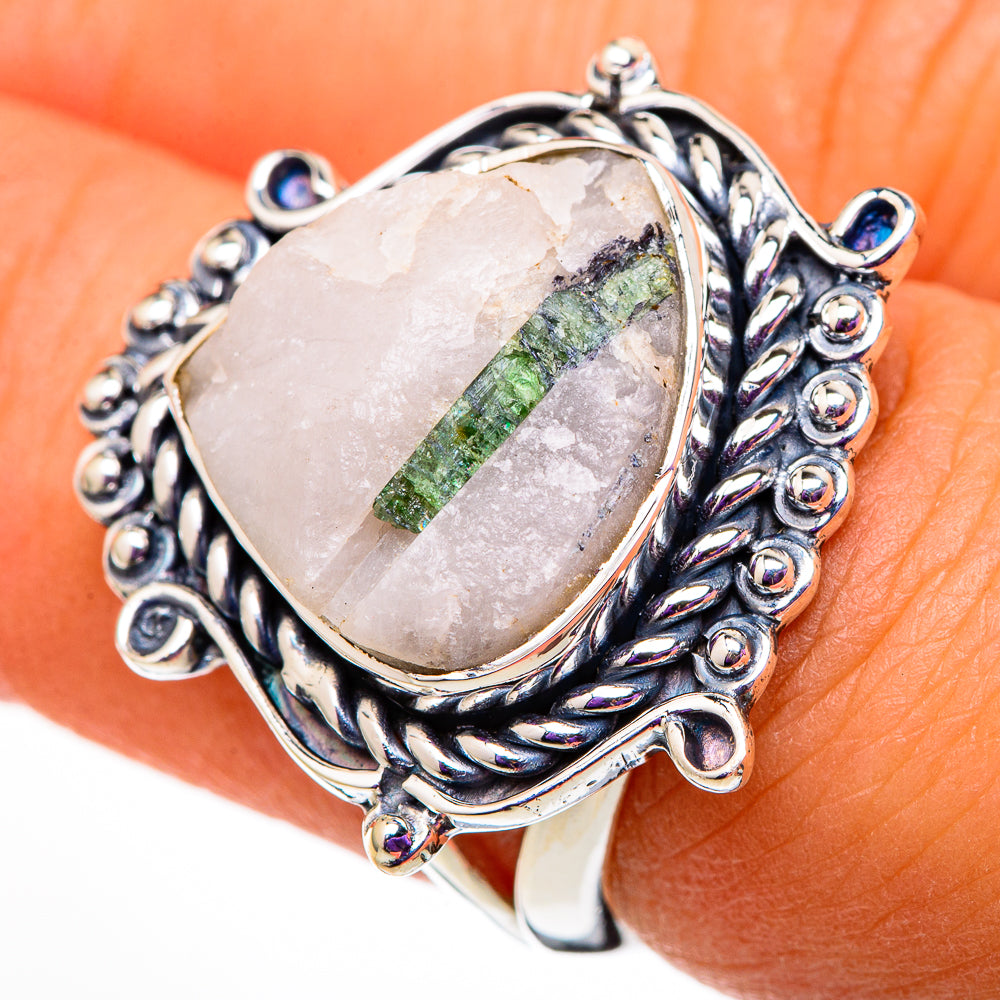 Green Tourmaline In Quartz Rings handcrafted by Anasilvercos - RING105742