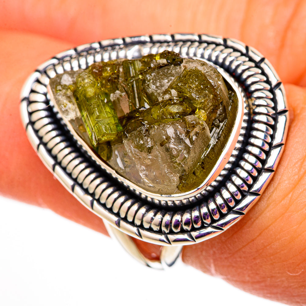Green Tourmaline In Quartz Rings handcrafted by Anasilvercos - RING105781