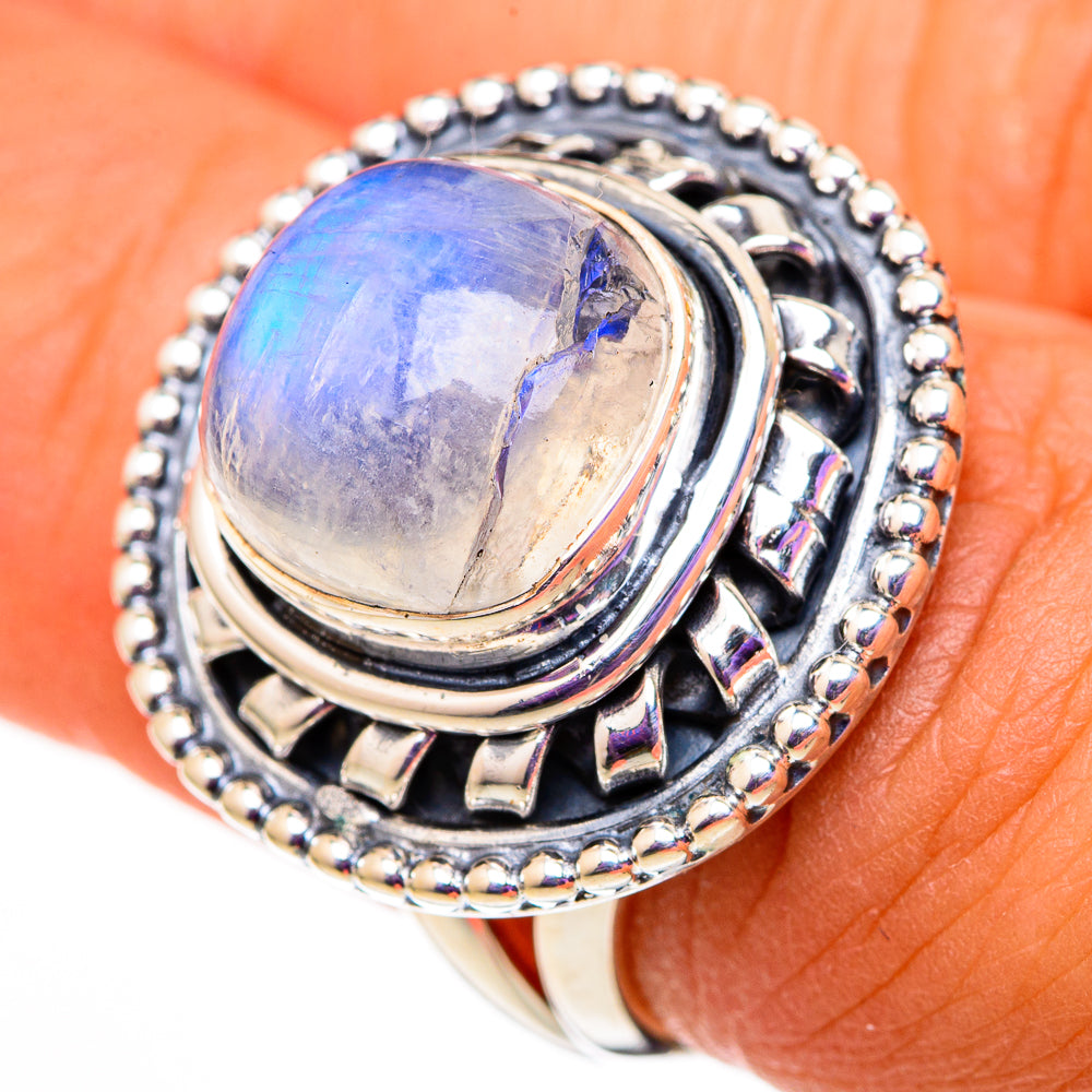 Rainbow Moonstone Rings handcrafted by Anasilvercos - RING105799