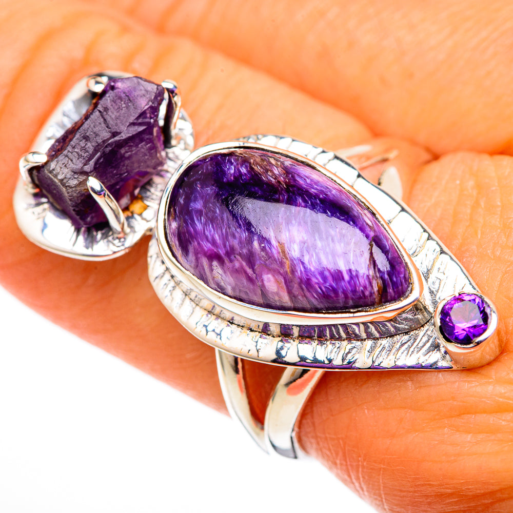 Charoite, Amethyst Rings handcrafted by Anasilvercos - RING105828