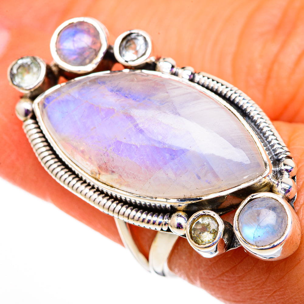 Rainbow Moonstone Rings handcrafted by Anasilvercos - RING105842