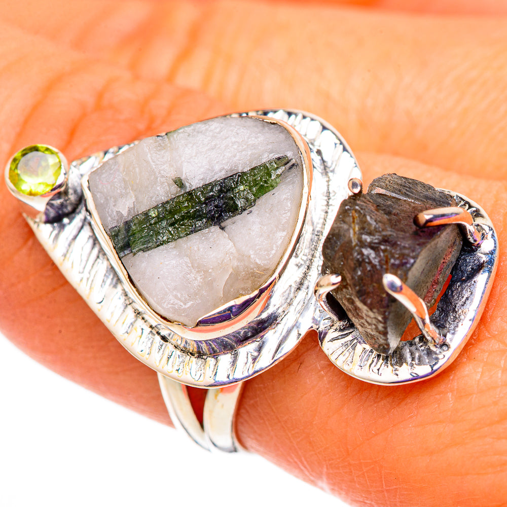 Green Tourmaline In Quartz, Labradorite, Peridot Rings handcrafted by Anasilvercos - RING105884