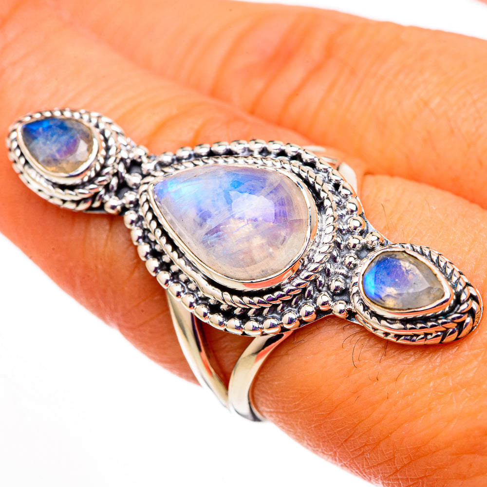Rainbow Moonstone Rings handcrafted by Anasilvercos - RING105925