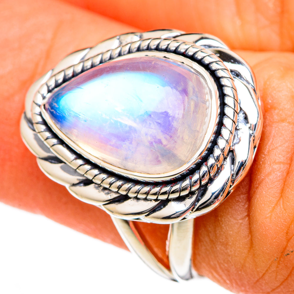 Rainbow Moonstone Rings handcrafted by Anasilvercos - RING105960