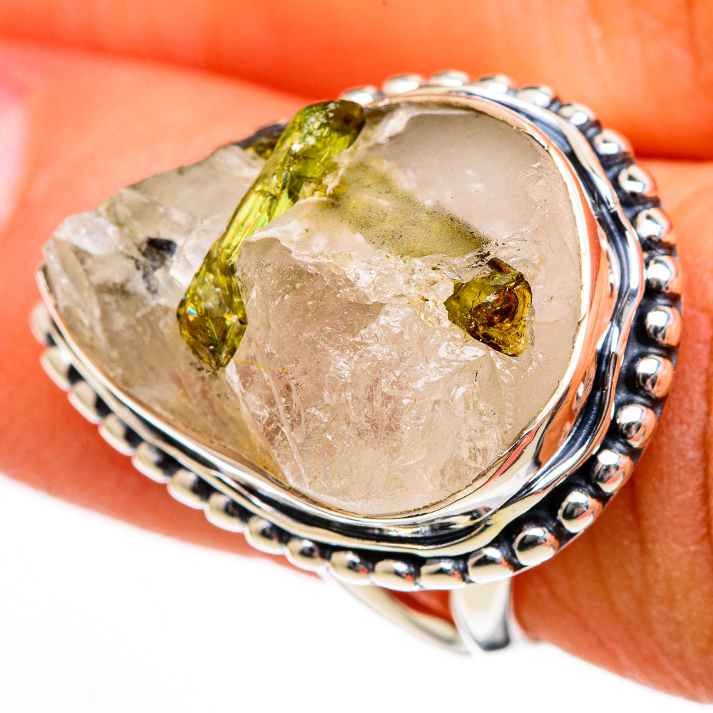 Green Tourmaline In Quartz Rings handcrafted by Anasilvercos - RING105978