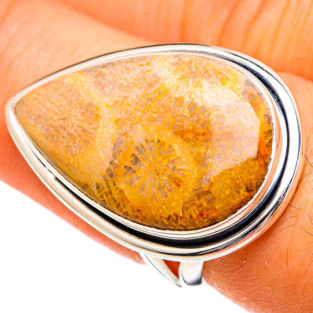 Fossil Coral Rings handcrafted by Anasilvercos - RING105981