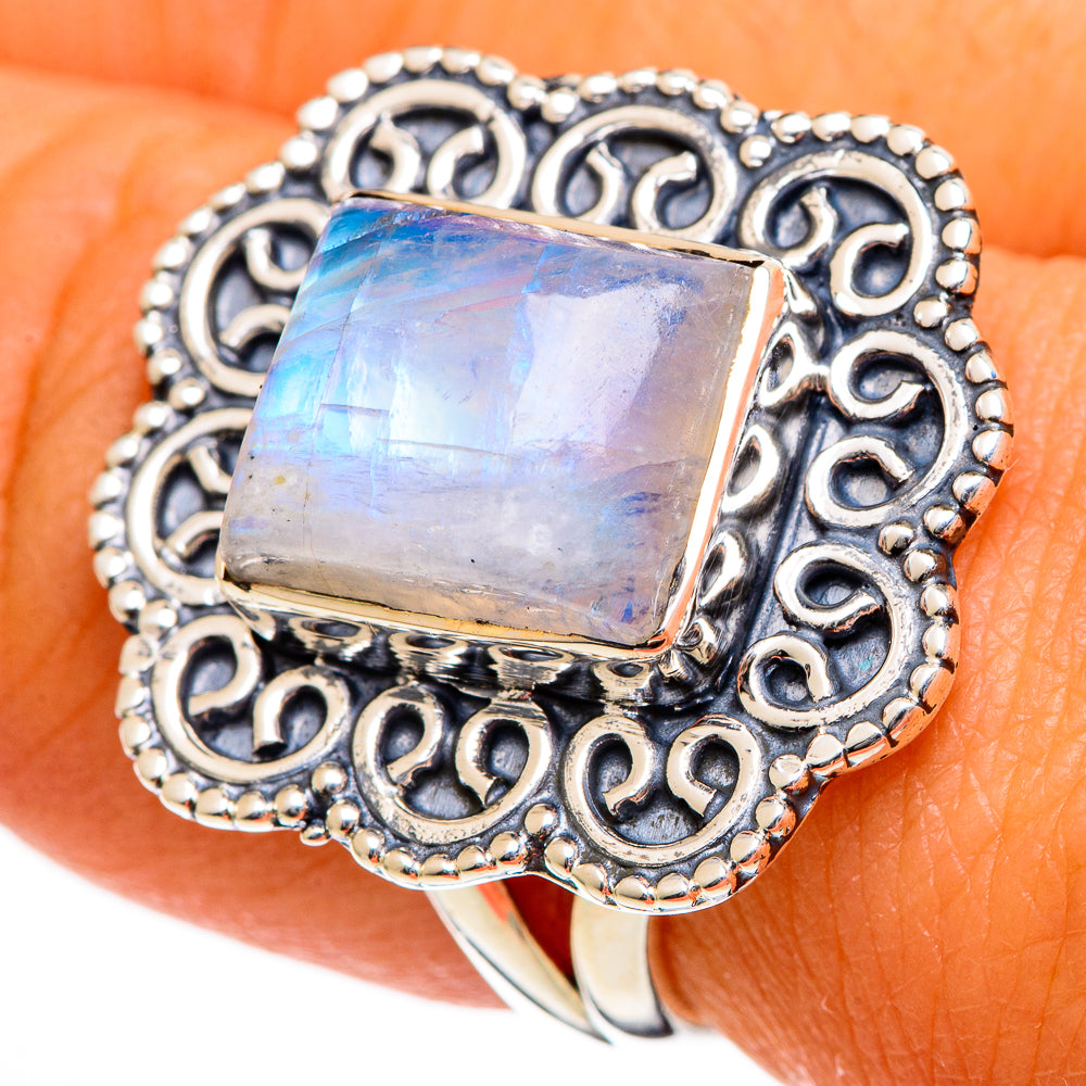Rainbow Moonstone Rings handcrafted by Anasilvercos - RING106002