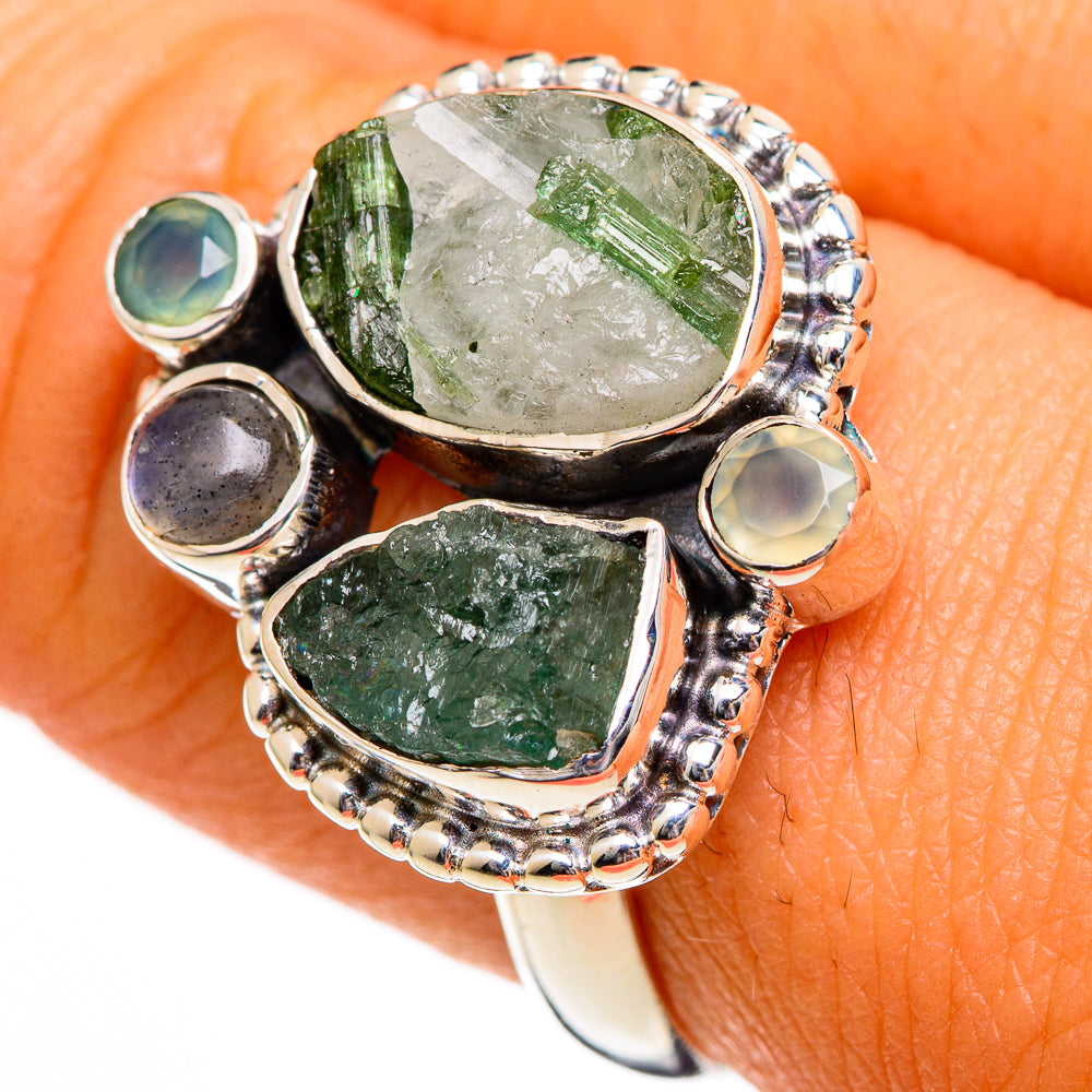 Green Tourmaline In Quartz Rings handcrafted by Anasilvercos - RING106016