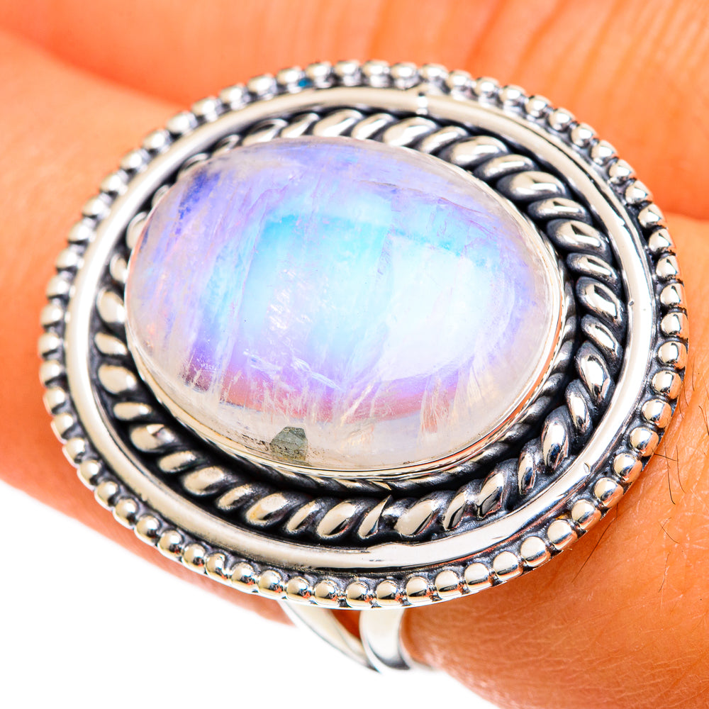 Rainbow Moonstone Rings handcrafted by Anasilvercos - RING106039