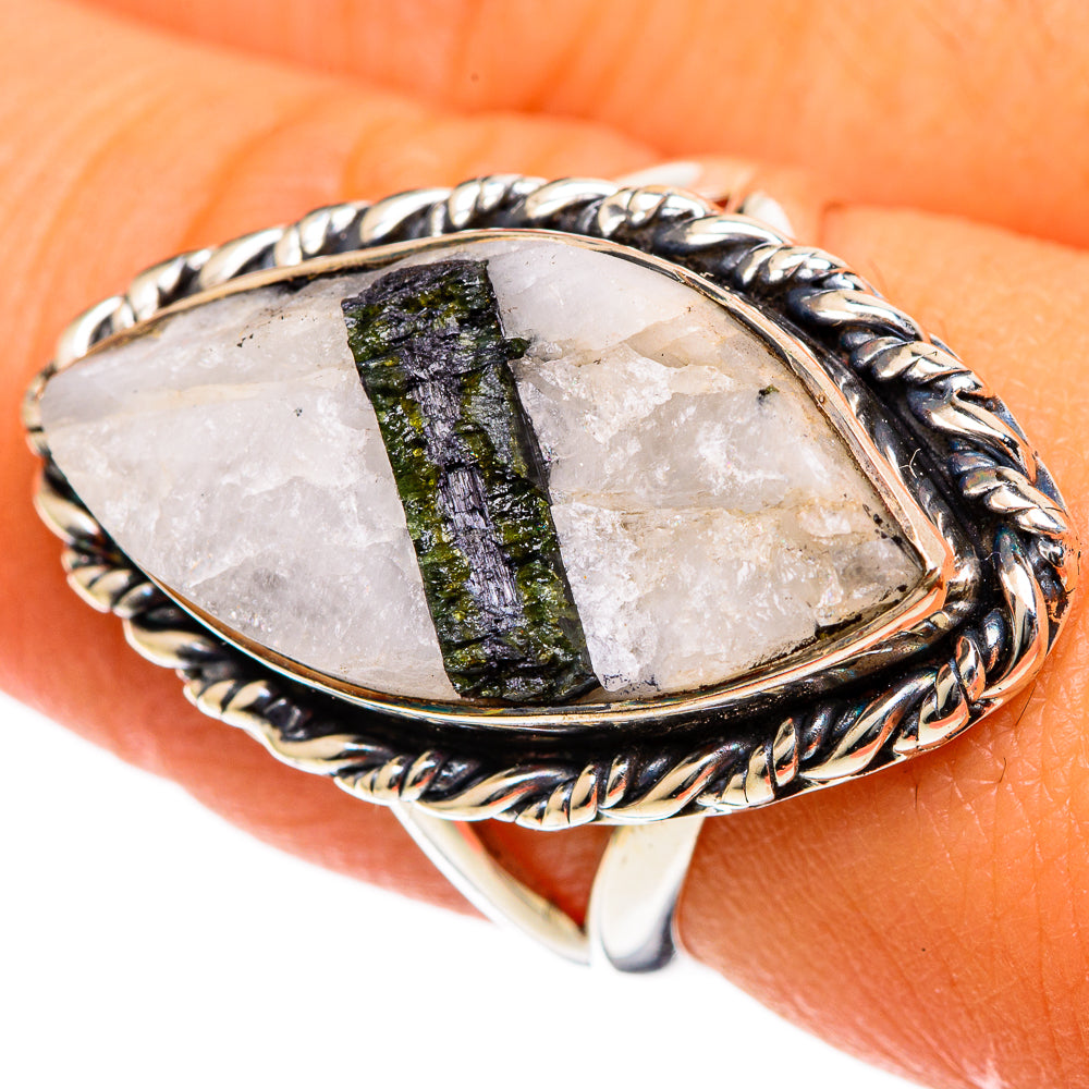 Green Tourmaline In Quartz Rings handcrafted by Anasilvercos - RING106040
