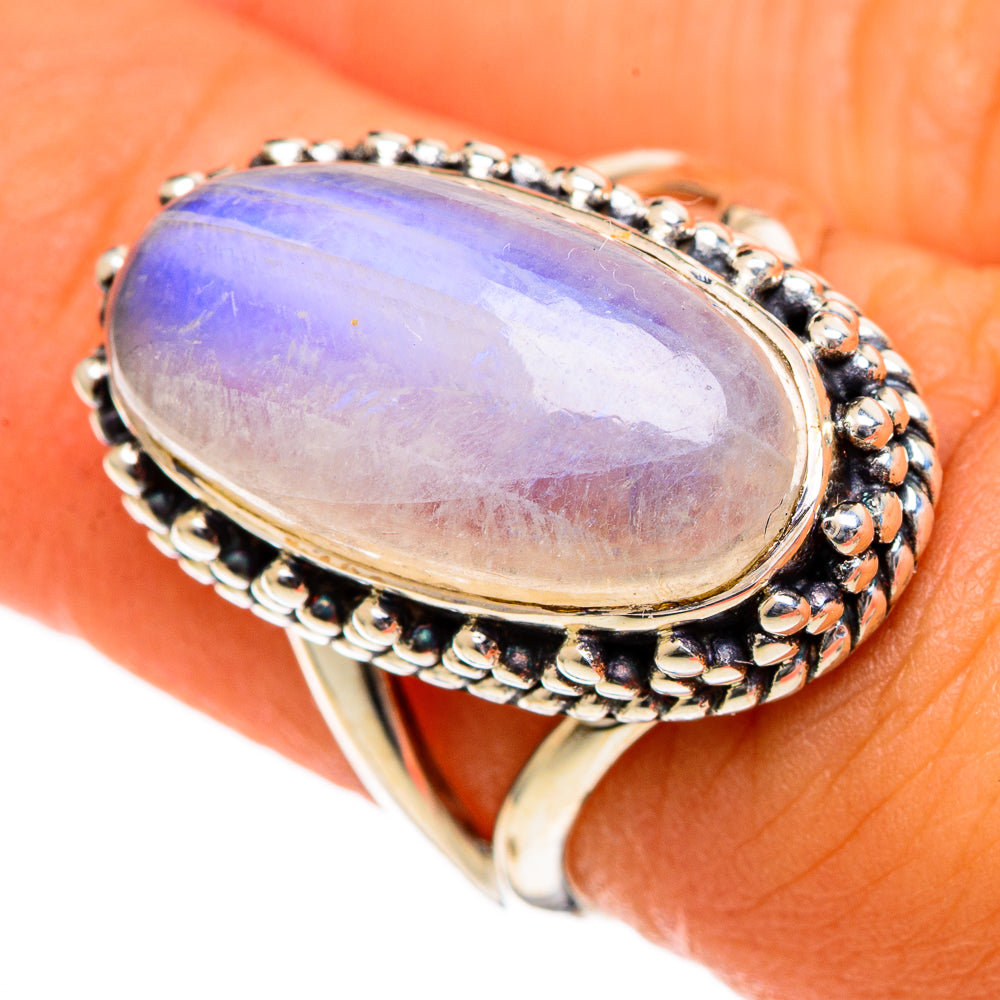 Rainbow Moonstone Rings handcrafted by Anasilvercos - RING106073