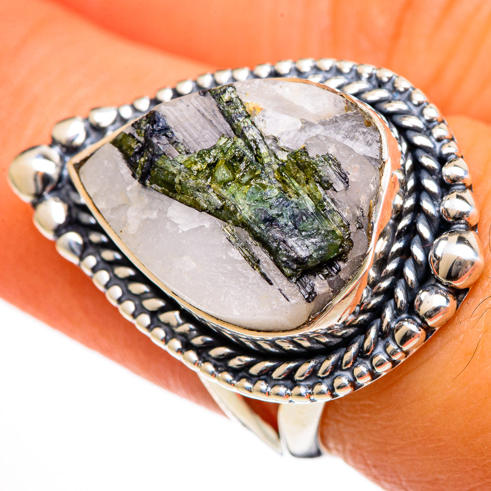 Green Tourmaline In Quartz Rings handcrafted by Anasilvercos - RING106085