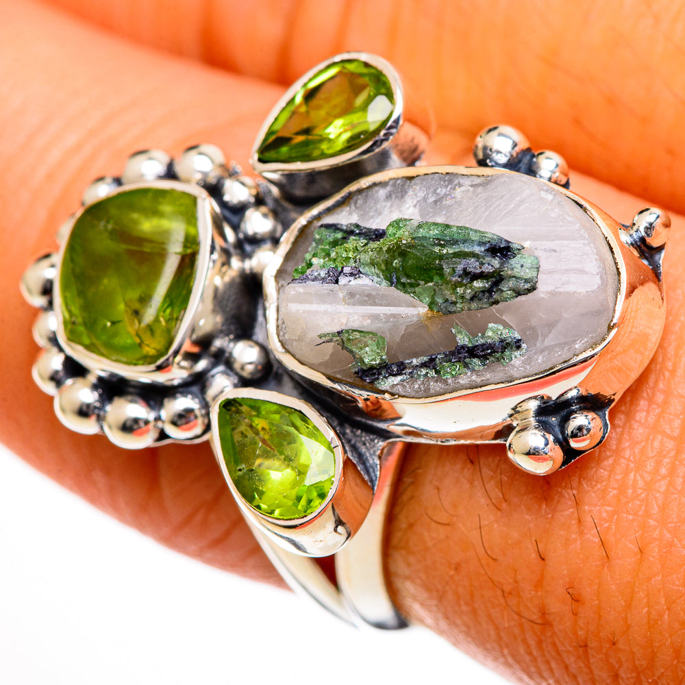 Green Tourmaline In Quartz Rings handcrafted by Anasilvercos - RING106123
