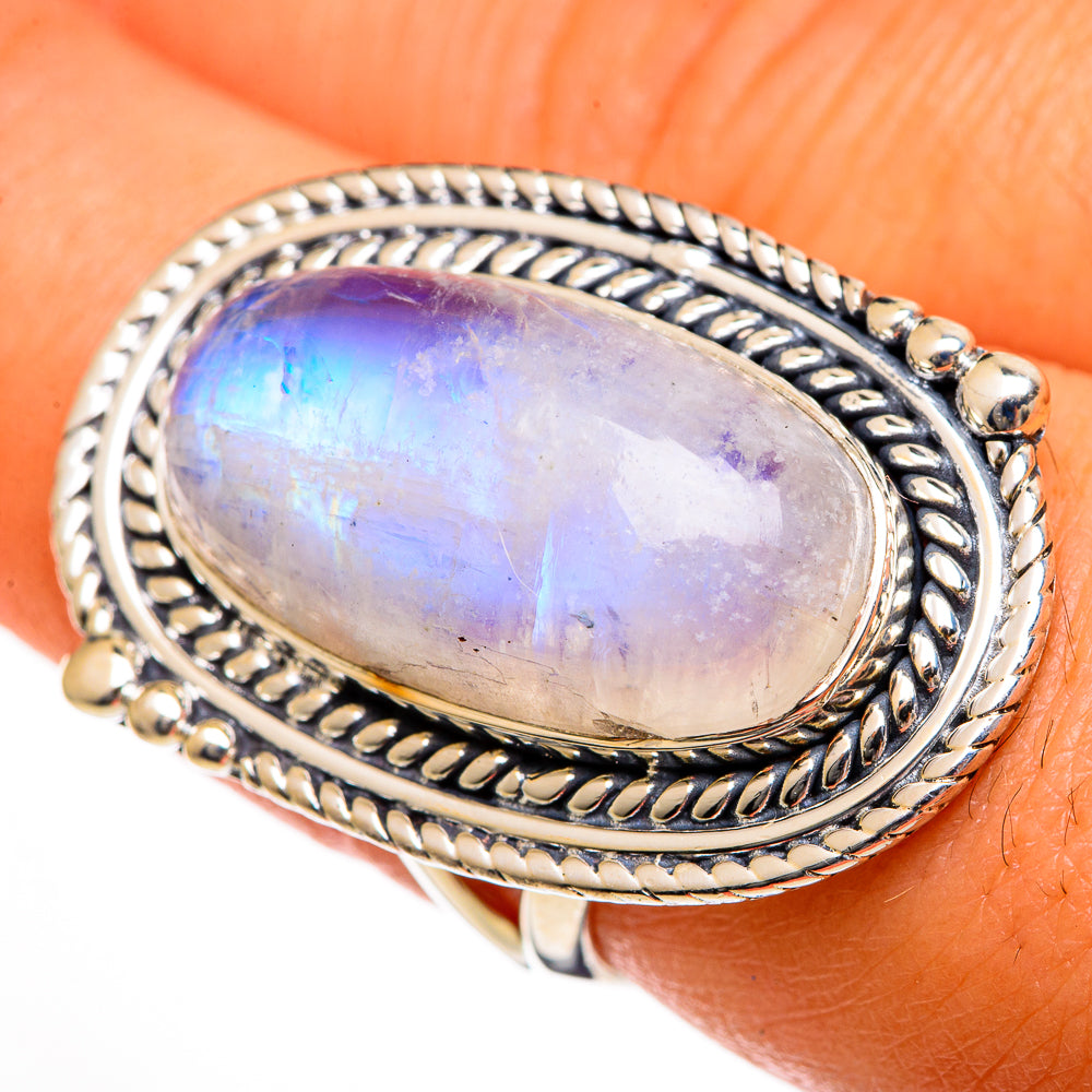 Rainbow Moonstone Rings handcrafted by Anasilvercos - RING106145