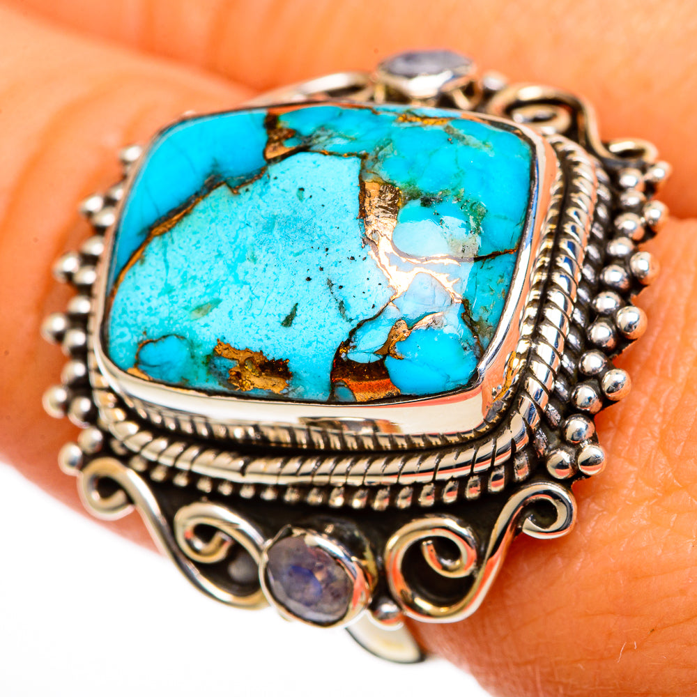 Blue Copper Composite Turquoise Rings handcrafted by Anasilvercos - RING106156