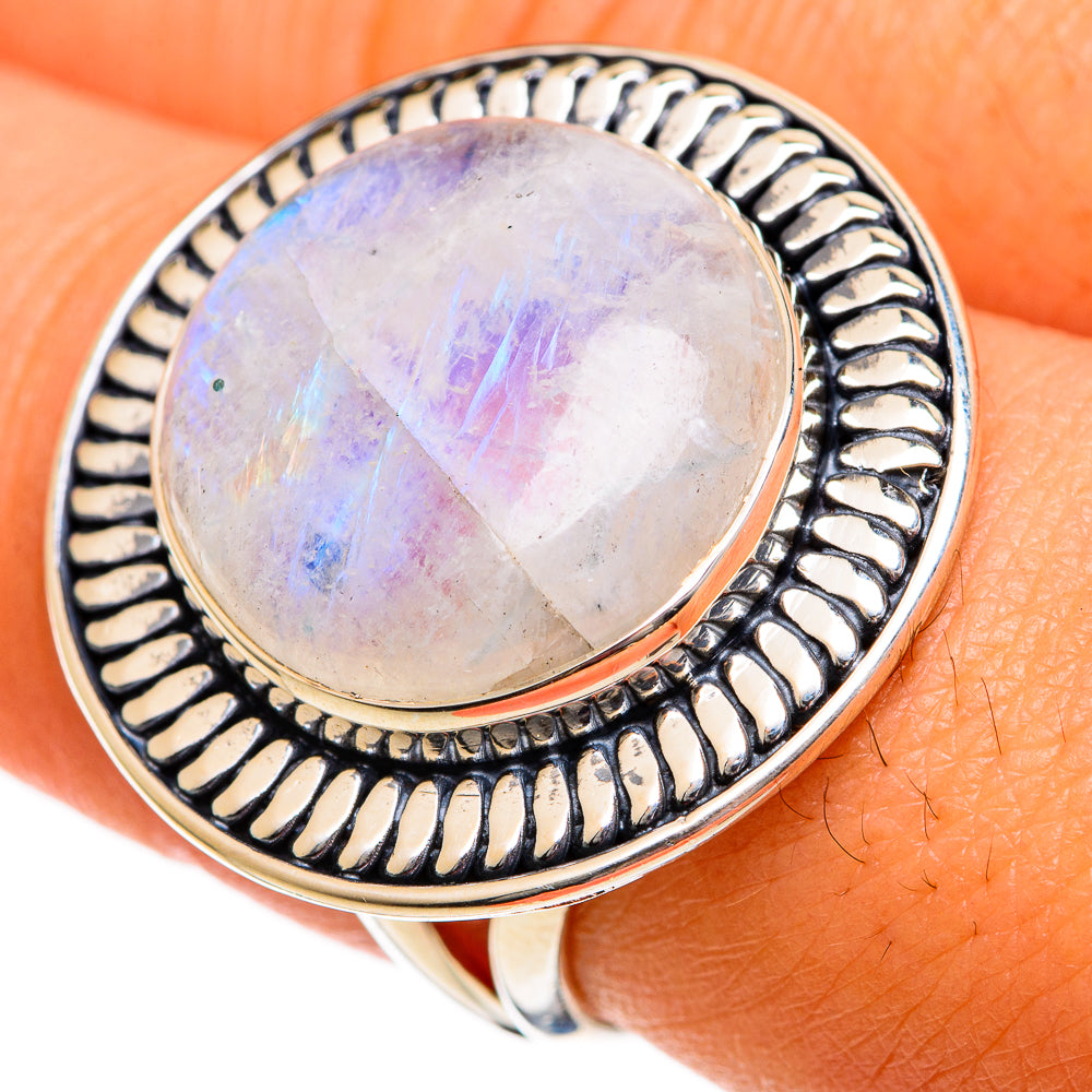 Rainbow Moonstone Rings handcrafted by Anasilvercos - RING106186