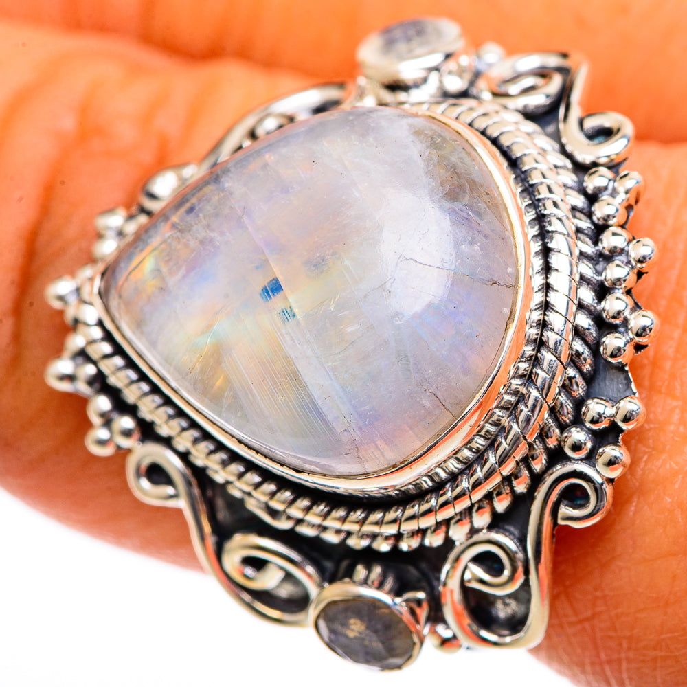 Rainbow Moonstone Rings handcrafted by Anasilvercos - RING106226