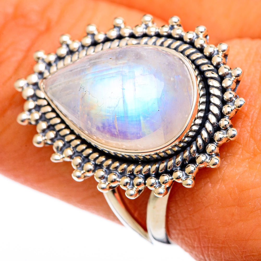 Rainbow Moonstone Rings handcrafted by Anasilvercos - RING106304