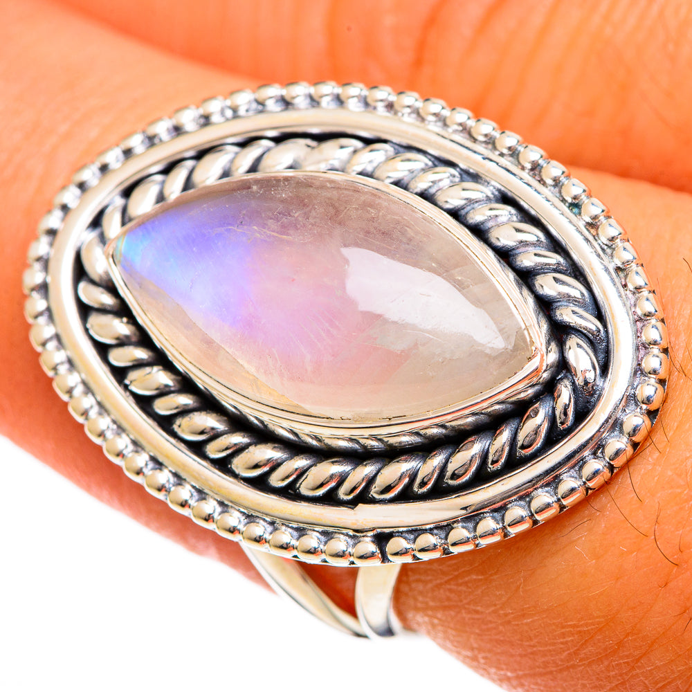 Rainbow Moonstone Rings handcrafted by Anasilvercos - RING106339