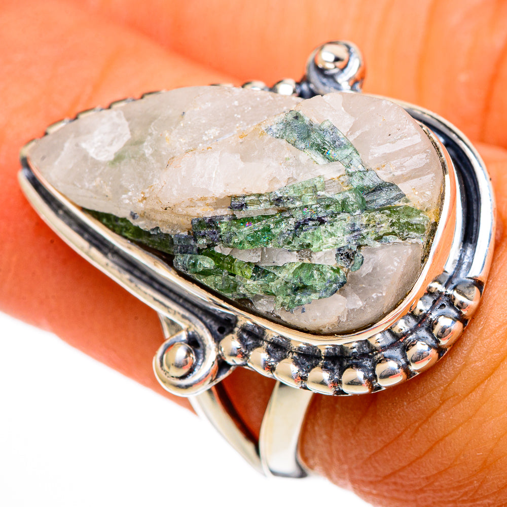 Green Tourmaline In Quartz Rings handcrafted by Anasilvercos - RING106355