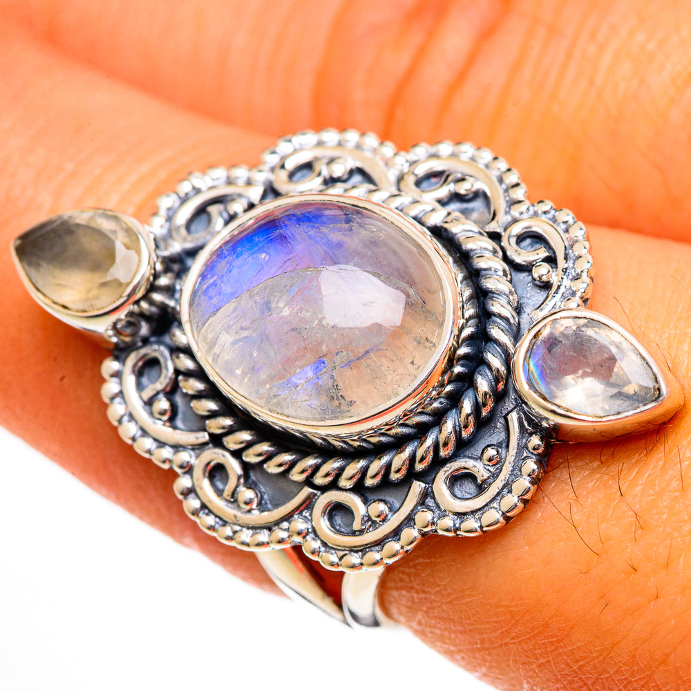 Rainbow Moonstone Rings handcrafted by Anasilvercos - RING106373