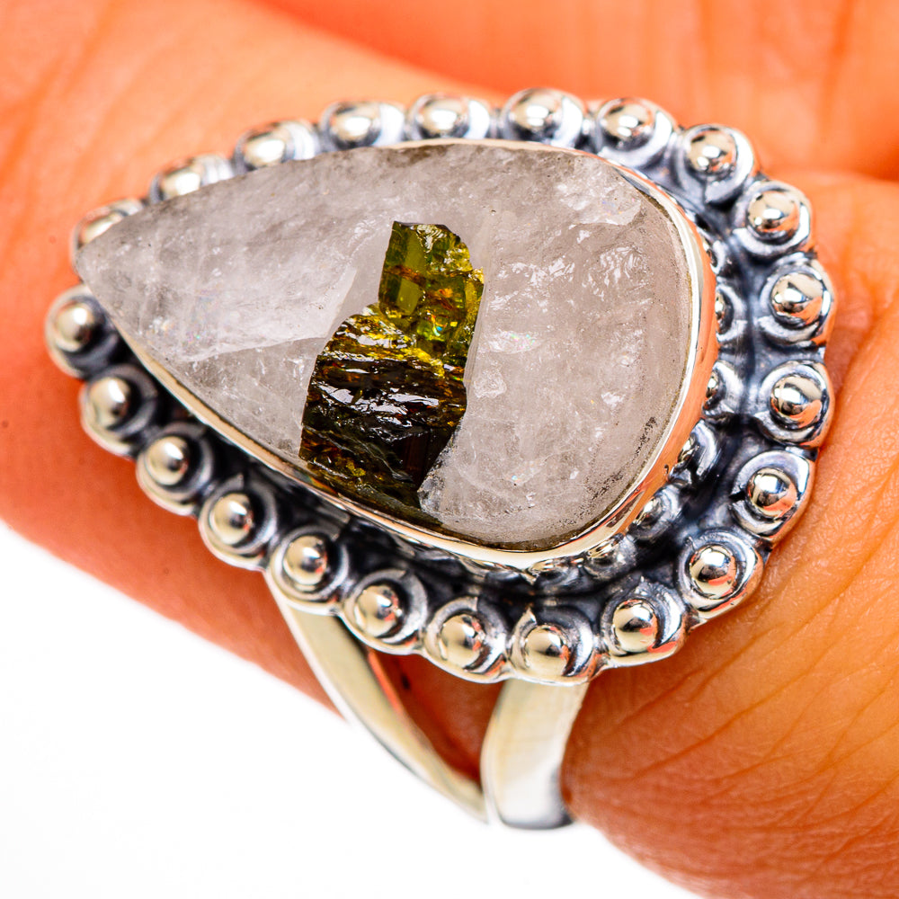 Green Tourmaline In Quartz Rings handcrafted by Anasilvercos - RING106375