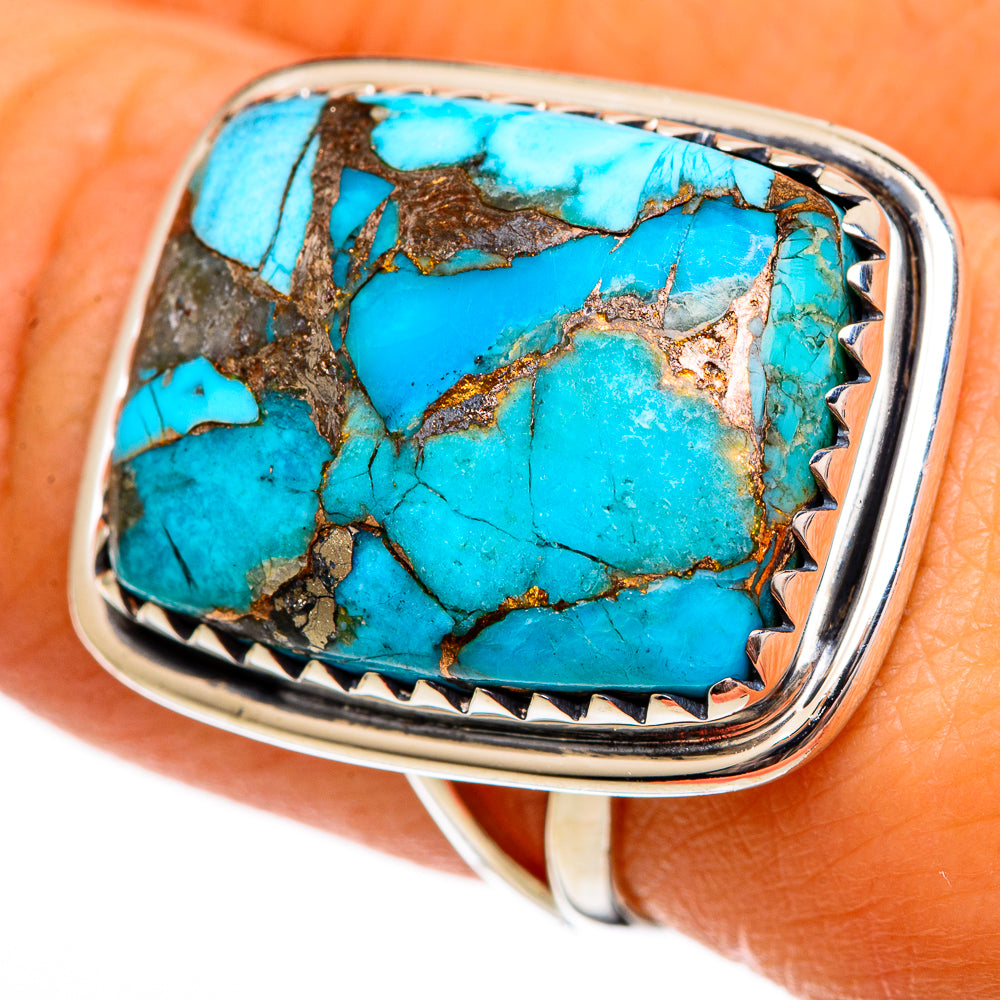 Blue Copper Composite Turquoise Rings handcrafted by Anasilvercos - RING106382