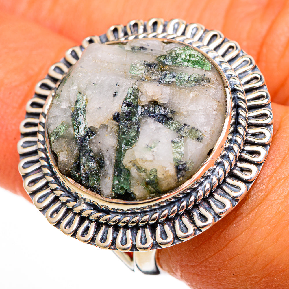 Green Tourmaline In Quartz Rings handcrafted by Anasilvercos - RING106400