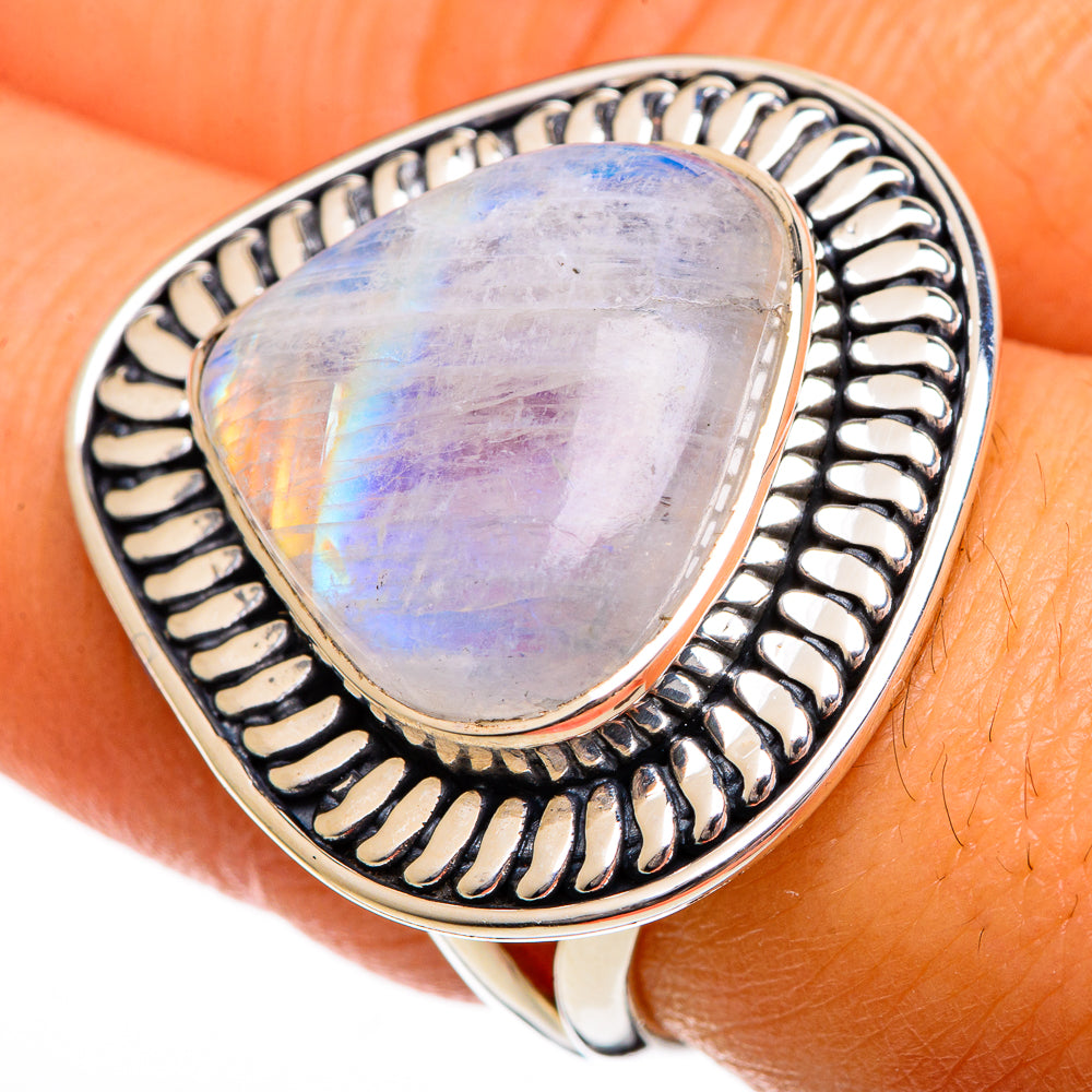 Rainbow Moonstone Rings handcrafted by Anasilvercos - RING106471