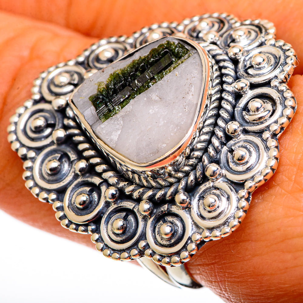 Green Tourmaline In Quartz Rings handcrafted by Anasilvercos - RING106479