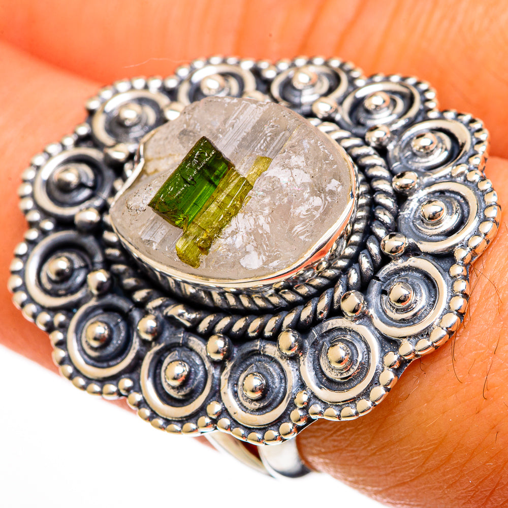 Green Tourmaline In Quartz Rings handcrafted by Anasilvercos - RING106485
