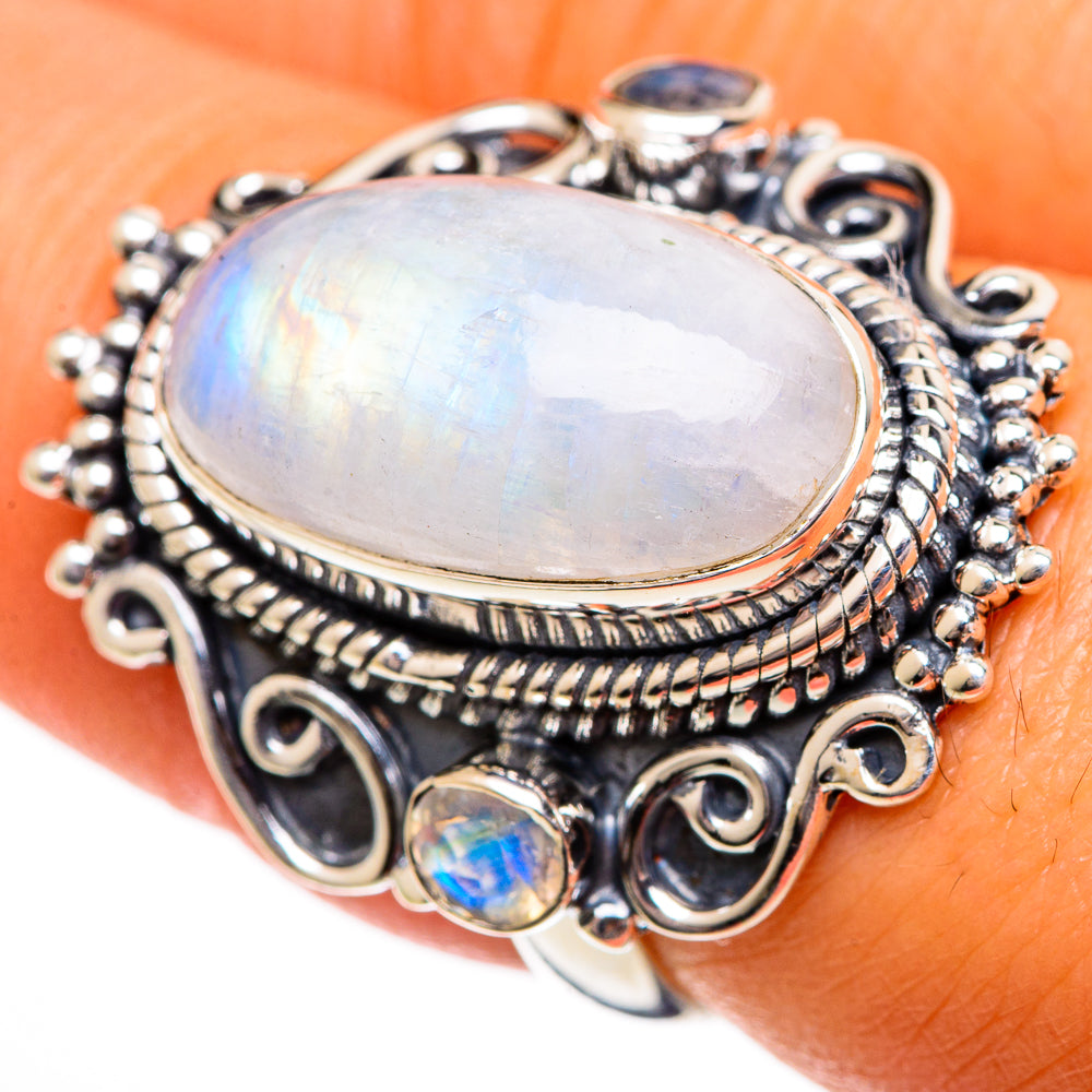 Rainbow Moonstone Rings handcrafted by Anasilvercos - RING106502