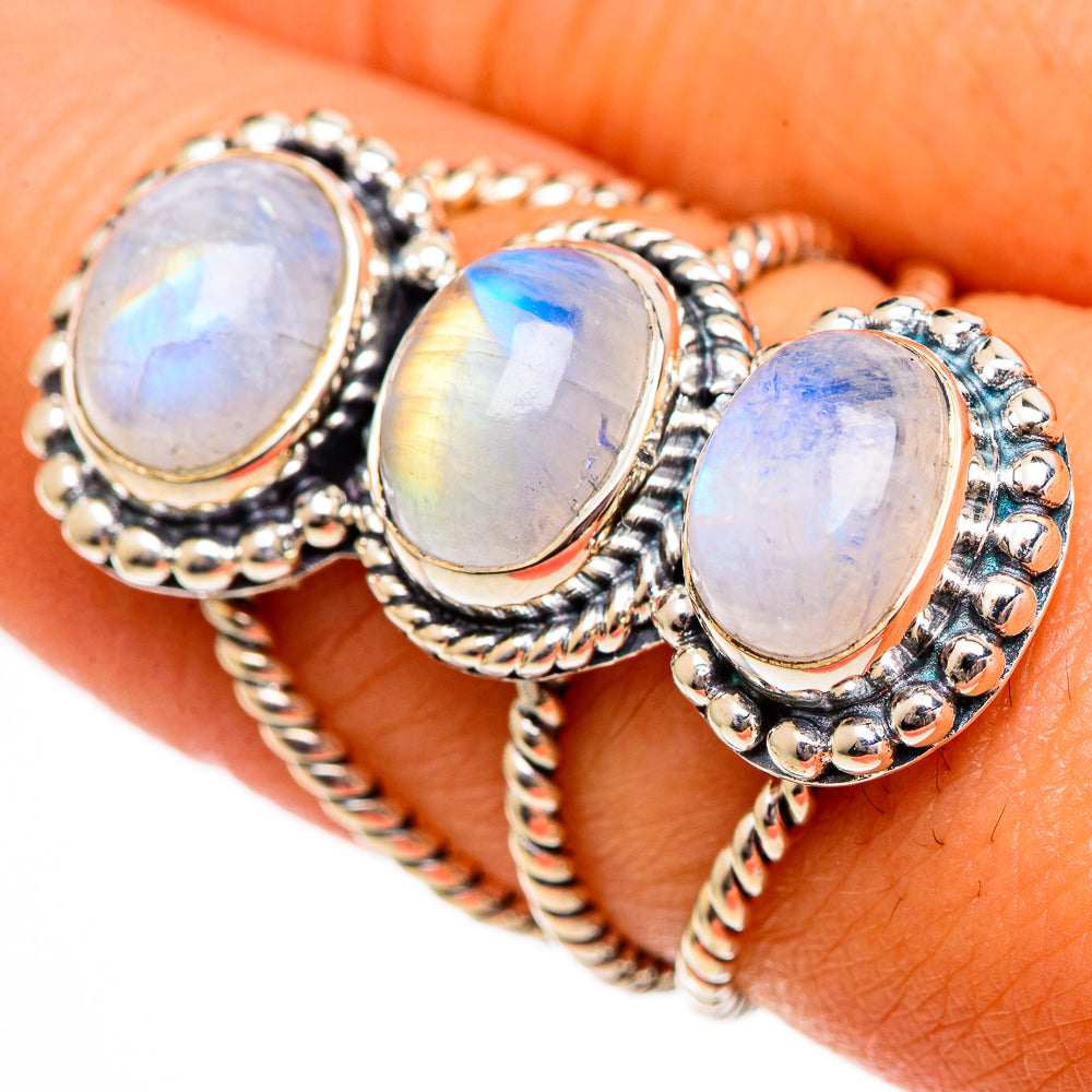 Rainbow Moonstone Rings handcrafted by Anasilvercos - RING106503