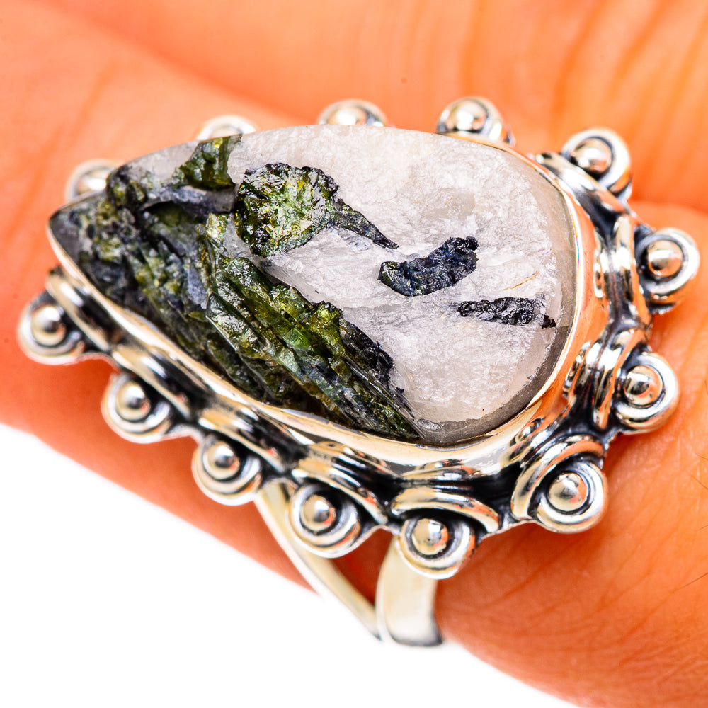 Green Tourmaline In Quartz Rings handcrafted by Anasilvercos - RING106577