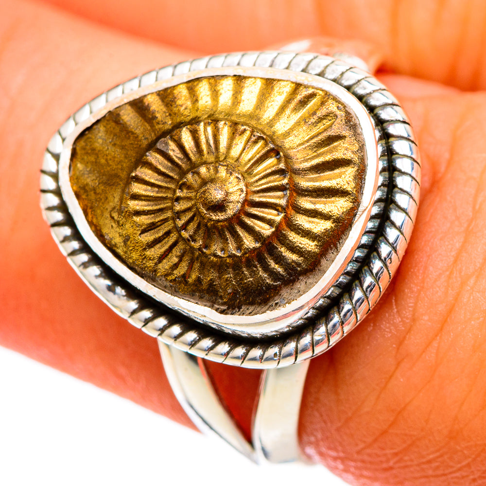 Pyrite Fossil Rings handcrafted by Anasilvercos - RING106597