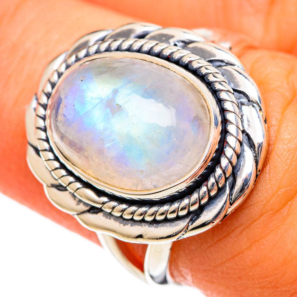 Rainbow Moonstone Rings handcrafted by Anasilvercos - RING106600