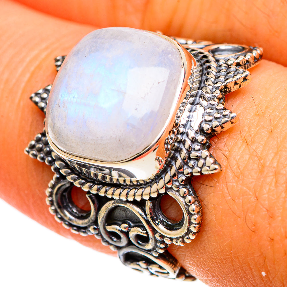 Rainbow Moonstone Rings handcrafted by Anasilvercos - RING106601