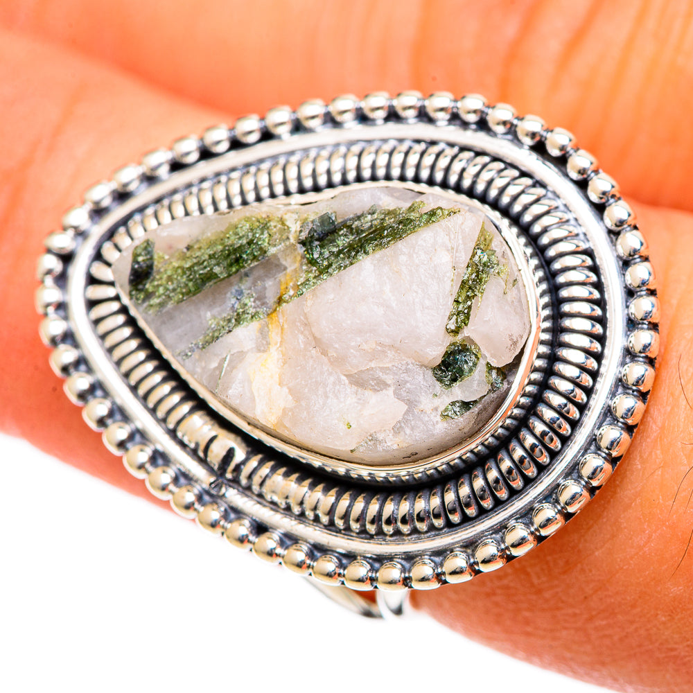 Green Tourmaline In Quartz Rings handcrafted by Anasilvercos - RING106615
