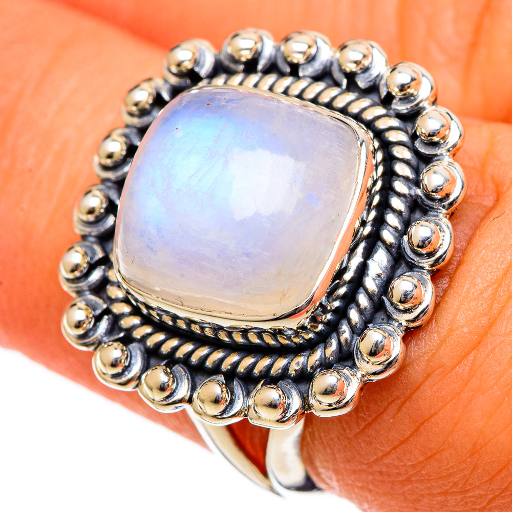 Rainbow Moonstone Rings handcrafted by Anasilvercos - RING106634