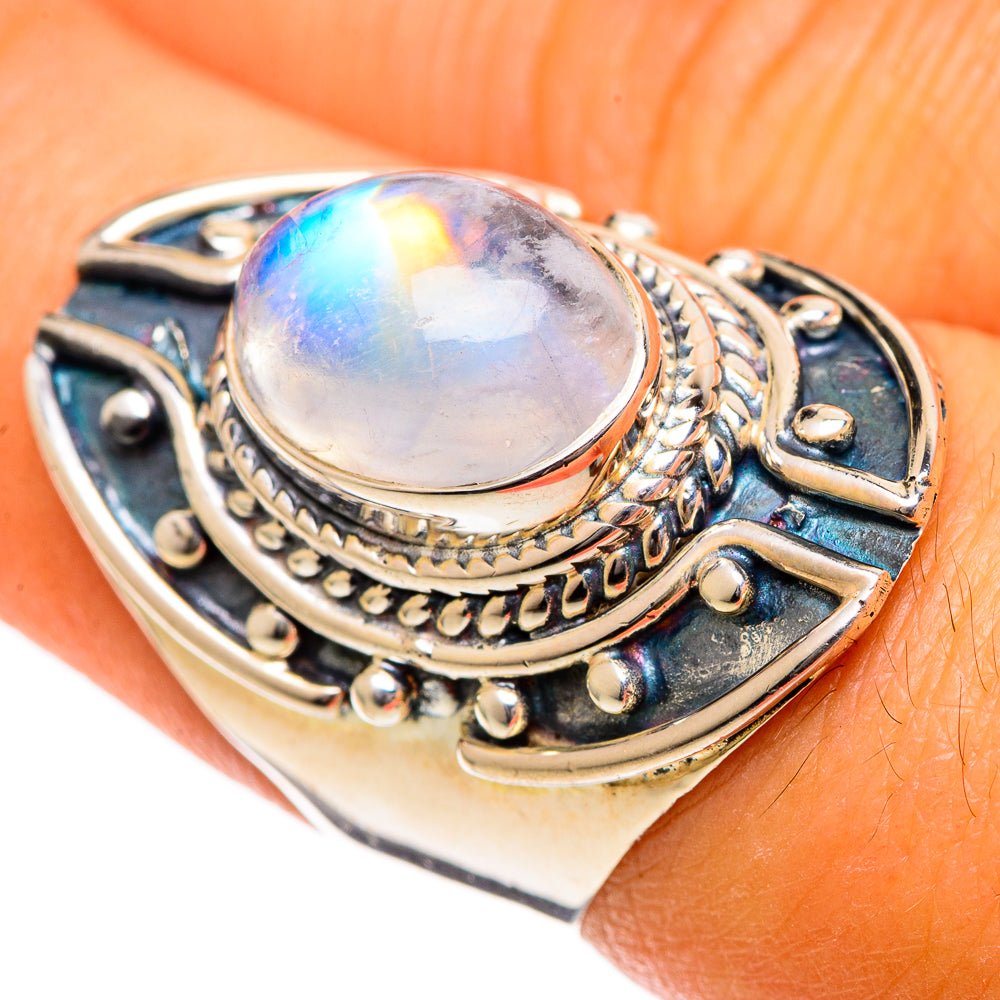 Rainbow Moonstone Rings handcrafted by Anasilvercos - RING106694